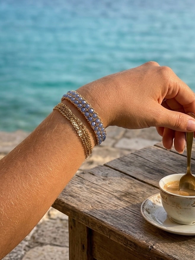 Sunlight Echo 18k Gold Plated Titanium Steel Layered Bracelet-Waterproof