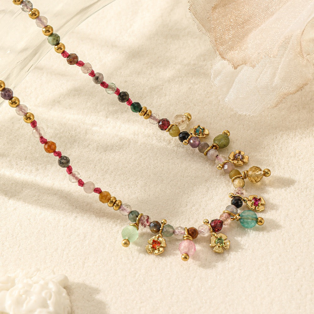 Petal Drift Hand Beaded Tassel Necklace