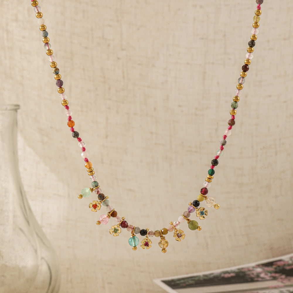 Petal Drift Hand Beaded Tassel Necklace
