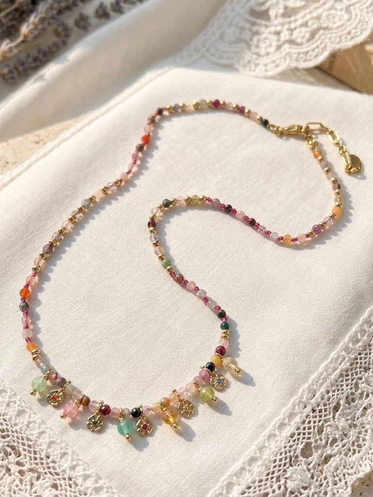 Petal Drift Hand Beaded Tassel Necklace