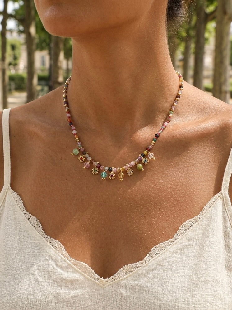 Petal Drift Hand Beaded Tassel Necklace