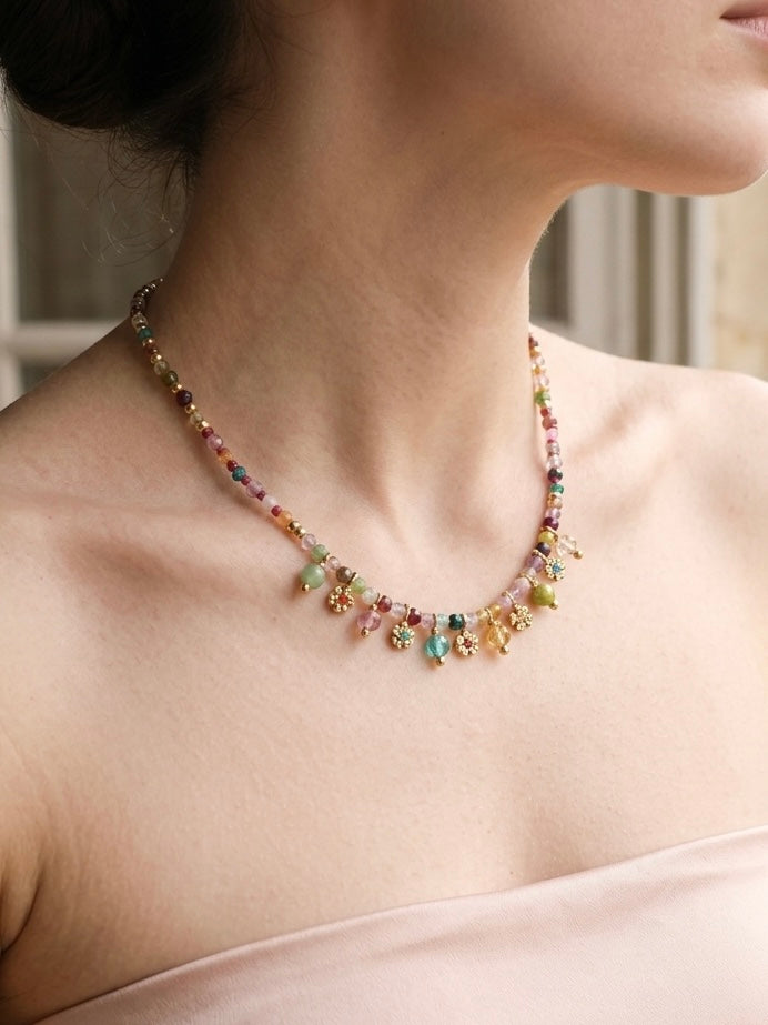 Petal Drift Hand Beaded Tassel Necklace