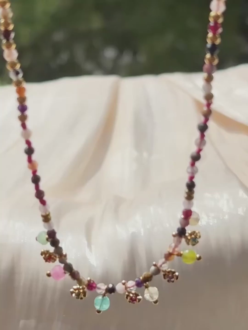 Petal Drift Hand Beaded Tassel Necklace